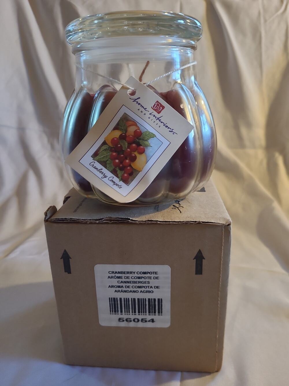 Vintage Home Interiors Contempo Candle Cranberry Ribbed Glass Pumpkin NIB